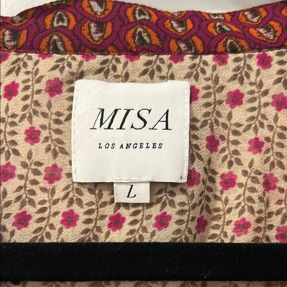 Misa Los Angeles Pink and Cream Floral Blouse, Size Large - Picture 7 of 12